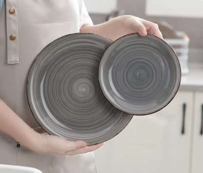 "Spiral" Kollektion | 16/32/48-tlg. Geschirr Set | Grau | Steingut - Töpferkunst | Steingut Geschirrsets
