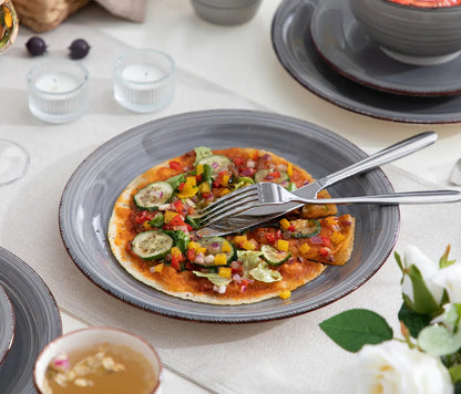 "Spiral" Kollektion | 16/32/48-tlg. Geschirr Set | Grau | Steingut - Töpferkunst | Steingut Geschirrsets