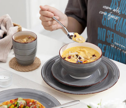 "Spiral" Kollektion | 16/32/48-tlg. Geschirr Set | Grau | Steingut - Töpferkunst | Steingut Geschirrsets