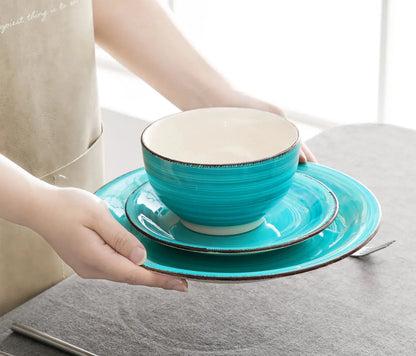 "Spiral" Kollektion | 16/32/48-tlg. Geschirr Set | Türkis | Steingut - Töpferkunst | Steingut Geschirrsets