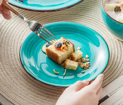 "Spiral" Kollektion | 16/32/48-tlg. Geschirr Set | Türkis | Steingut - Töpferkunst | Steingut Geschirrsets