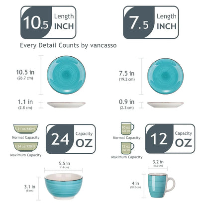"Spiral" Kollektion | 16/32/48-tlg. Geschirr Set | Türkis | Steingut - Töpferkunst | Steingut Geschirrsets