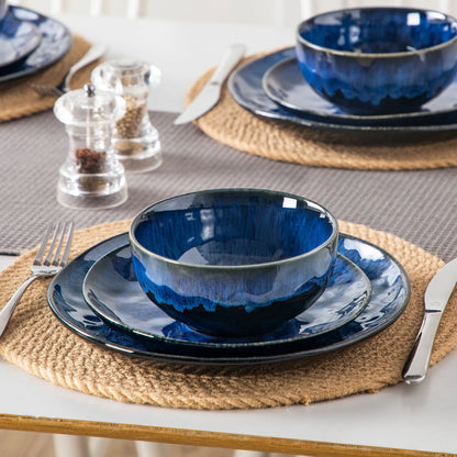 "Color" Kollektion | 12/24/36-tlg. Geschirr Set | Blau | Steingut - Töpferkunst | Steingut Geschirrsets