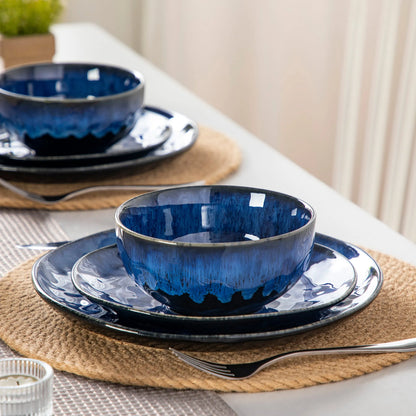 "Color" Kollektion | 12/24/36-tlg. Geschirr Set | Blau | Steingut - Töpferkunst | Steingut Geschirrsets