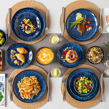 "Color" Kollektion | 12/24/36-tlg. Geschirr Set | Blau | Steingut - Töpferkunst | Steingut Geschirrsets