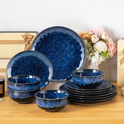 "Color" Kollektion | 12/24/36-tlg. Geschirr Set | Blau | Steingut - Töpferkunst | Steingut Geschirrsets
