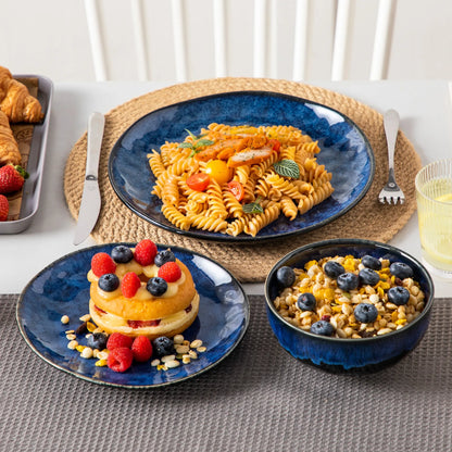 "Color" Kollektion | 12/24/36-tlg. Geschirr Set | Blau | Steingut - Töpferkunst | Steingut Geschirrsets