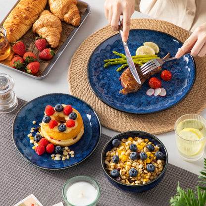 "Color" Kollektion | 12/24/36-tlg. Geschirr Set | Blau | Steingut - Töpferkunst | Steingut Geschirrsets