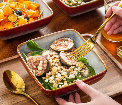 "Color square" Kollektion | 4/8/12-tlg. Dipschalen Set | Rot/grau | Steingut - Töpferkunst | Steingut Geschirrsets