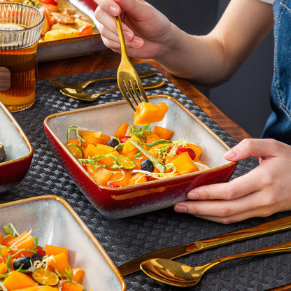 "Color square" Kollektion | 4/8/12-tlg. Dipschalen Set | Rot/grau | Steingut - Töpferkunst | Steingut Geschirrsets