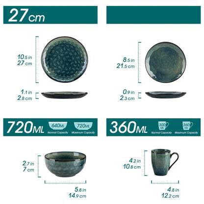 "Color" Kollektion | 16/32/48-tlg. Geschirr Set | Grün | Steingut - Töpferkunst | Steingut Geschirrsets