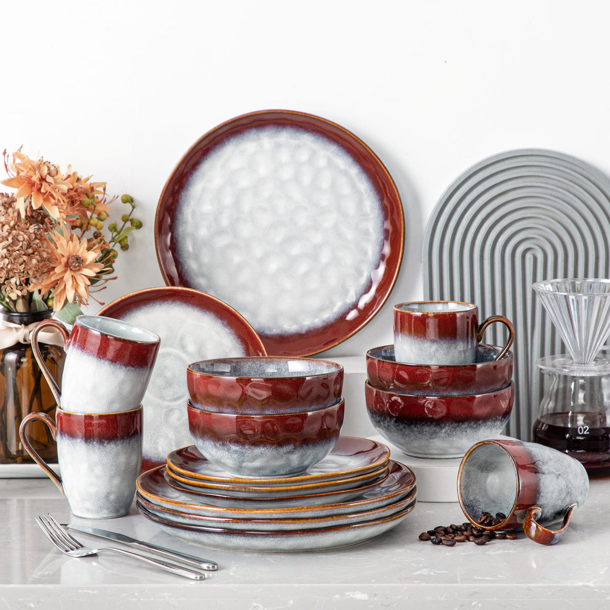 Steingut Geschirr Rot & Blau – Color Set – Töpferkunst