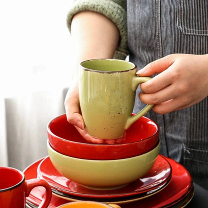 "Retro" Kollektion | Geschirr Set 16/32/48-tlg. | bunt | Steingut - Töpferkunst | Steingut Geschirrsets